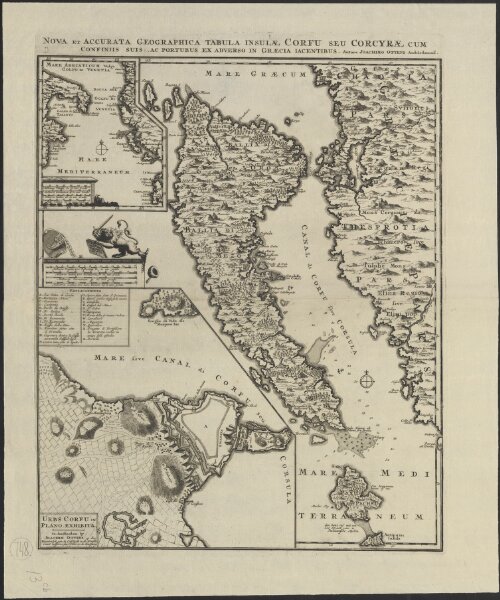 Nova et accurata geographica tabula insulae Corfu seu Corcyrae cum confiniis suis, ac portubus ex adverso in Graecia jacentibus