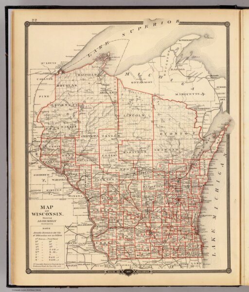 Map of Wisconsin, showing assembly districts.