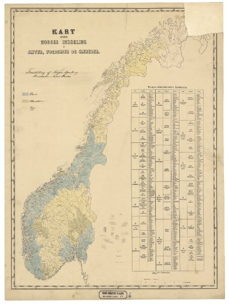 Statistikk kart 19-6: Fremstilling af Norges Agerbrug. Hovedsæden i hvert Herred