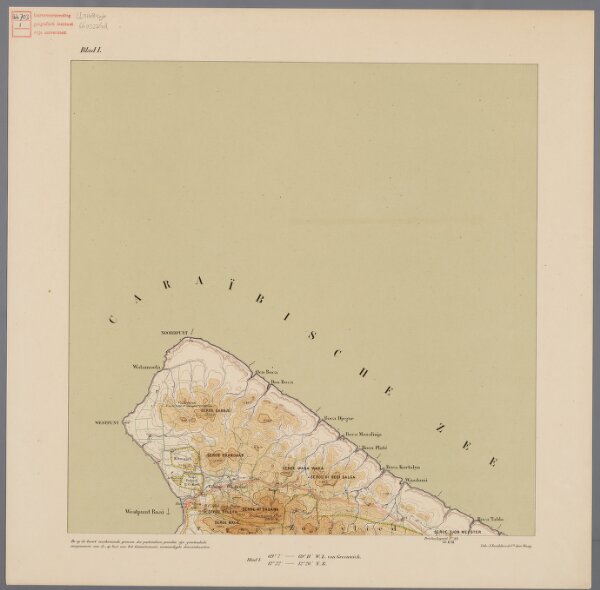 Blad I, uit: Topographische kaart van Curaçao
