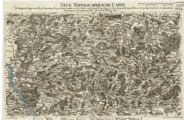Neue Topographische Carte Der Sieg und Agger von ihrem Ursprunge bis zu ihrem Einflus in den Rhein mit Bemerkung der in dieser Gegend vorgefallenen Kriegsbegebenheiten von 1795 und 1796