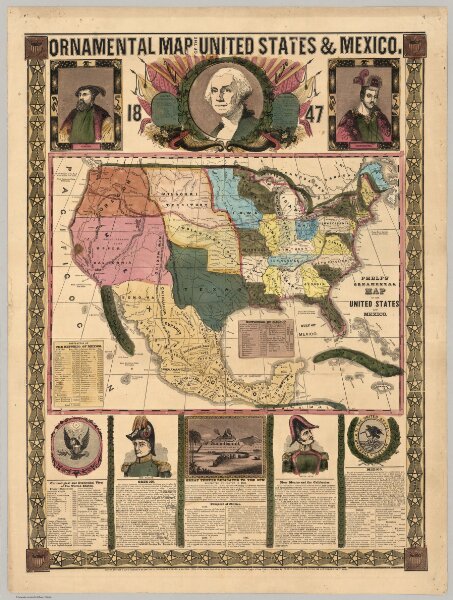 Ornamental Map Of The United States & Mexico, 1847