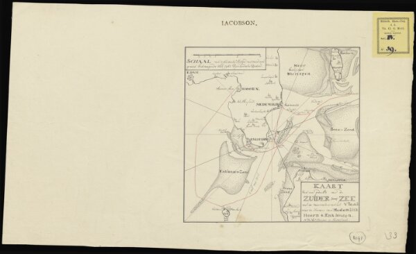 Kaart van een gedeelte van de Zuider-Zee met de vaarwaters van het Vlaak naar de havens van Medemblik, Hoorn & Enkhuisen.