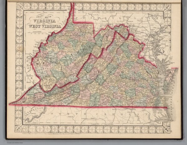County Map of Virginia and West Virginia.