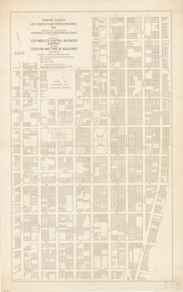 Portion of Los Angeles central business district showing location and type of buildings as of Sept. 1941