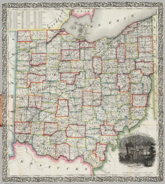 Railroad & Township Map Of Ohio