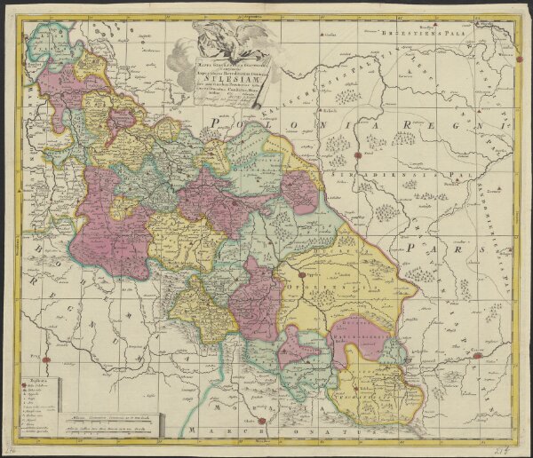 Mappa geographica exactissima continens Imperatoris Hæreditarium Dominium Silesiam, nec non eiusdem Provincias interiores Ducatus, Comitatus, Baronatus etc.