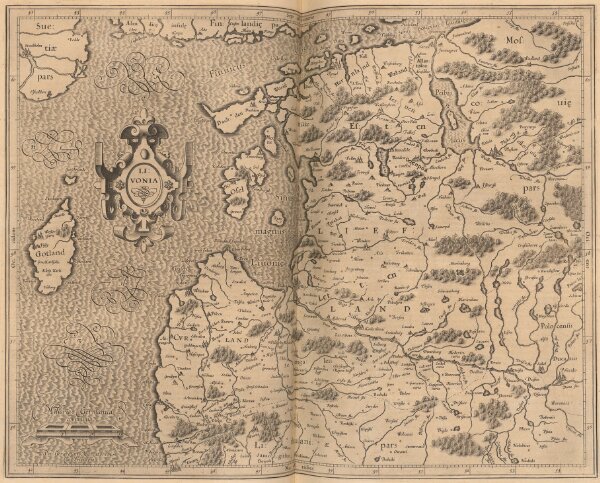 Livonia [Karte], in: Gerardi Mercatoris Atlas, sive, Cosmographicae meditationes de fabrica mundi et fabricati figura, S. 155.
