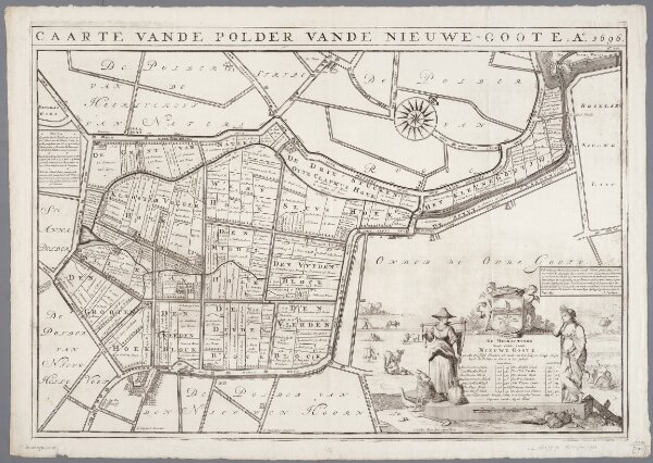 Caarte vande polder vande Nieuwe-Goote, Ao. 1696 / A. Steyaart invenit ; I. Stemmers sculpsit ; I. Luiken fecit cum aqua forti