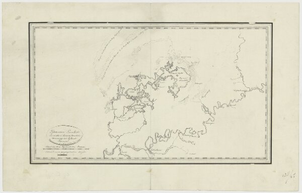Kaart van "Dannau Sumbah en andere binnenlandsche meiren op het eijland Borneo."