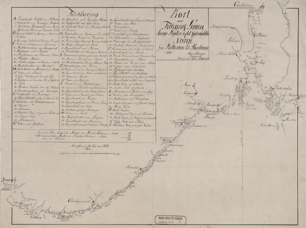 Spesielle kart  Kort over Tellegraf Linien langs Kysten i det Sydenfjeldske Norge fra Hitterøen til Hvaløerne