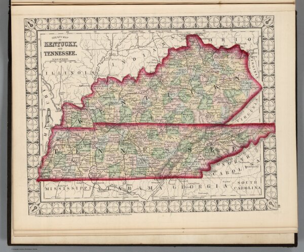 County Map of Kentucky and Tennessee.