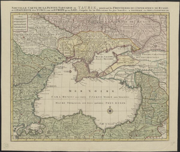 Nouvelle carte de la petite Tartarie ou Taurie, montrant les frontieres de l'Imperatrice de Russie, et l'Empereur des Turcs, tant en Europe qu'en Asie