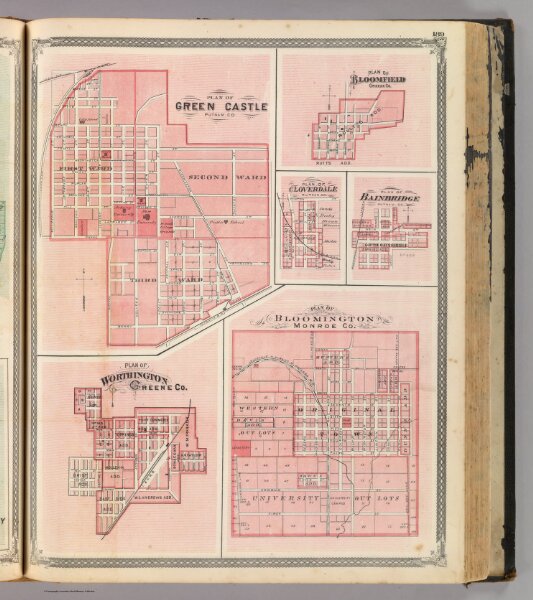 Plan of Green Castle, Putnam Co. (with) Bloomington, Worthington, Bloomfield,  Cloverdale, Bainbridge.