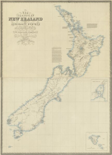 The islands of New Zealand from the admiralty surveys of the English and French marine, from the officers of the New Zealand Company and from private surveys & sketches