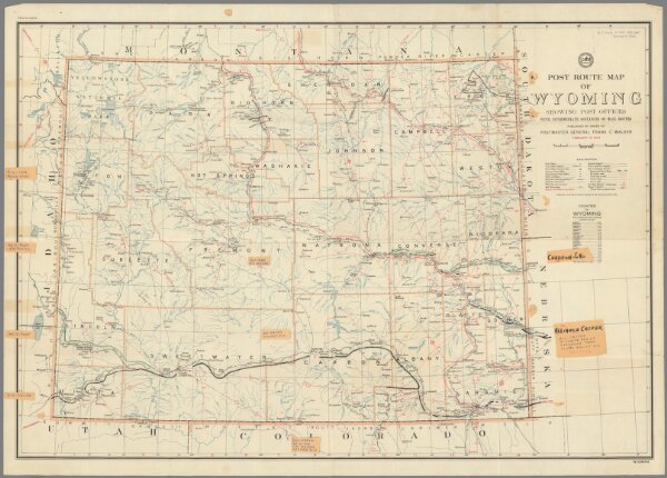 Post Route Map of the State of Wyoming Showing Post Offices... February 15, 1944.