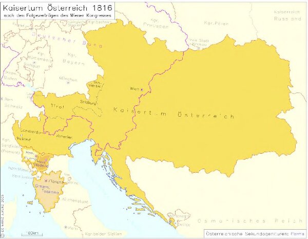 Kaisertum Österreich 1816 nach den Folgeverträgen des Wiener Kongresses