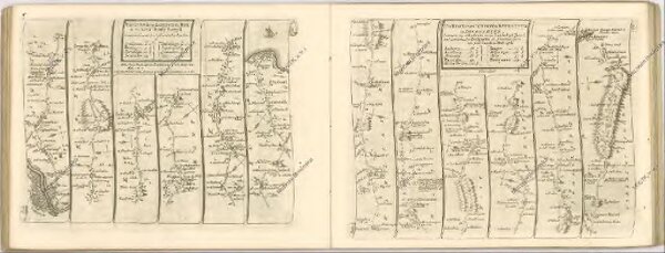 mapa z atlasu "The Roads through England delineated or, Ogilby ́s Survey, Revised, Improved, and Reduced to a Size portable for the Pocket By John Senex F, R, S. Being an Actual Survey of all the Principal Roads of England, And Wales, Distinctly laid down on one hundred "