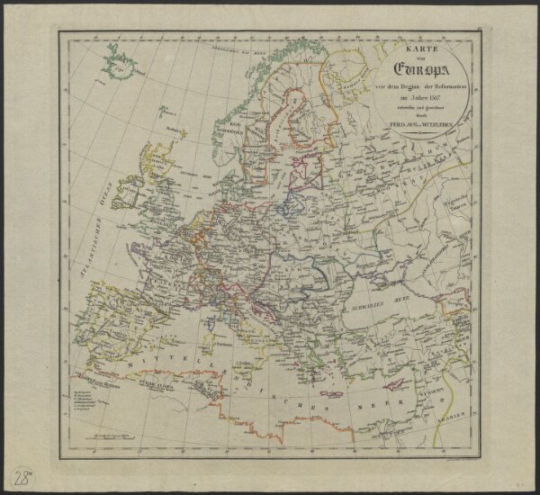 [Geschichtlich-geographischer Atlas von Europa :] IX. Karte von Europa vor dem Beginn der Reformation im Jahre 1517