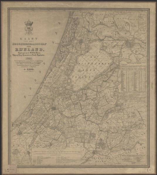 Kaart van het Hoogheemraadschap van Rijnland : opgedragen aan de Weledele Heeren Dijkgraaf, Hoog-Heemraden en Hoofd-Ingelanden