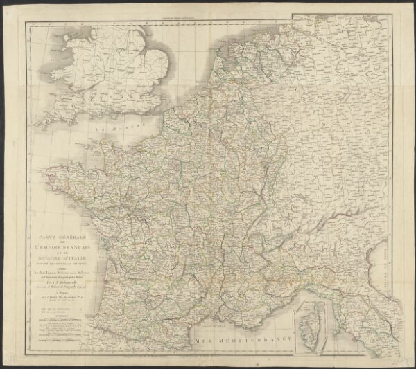 Carte générale de l'Empire Français et du Royaume d'Italie suivant les nouvelles divisions : avec les chefs-lieux de préfecture et l'indication des principales routes