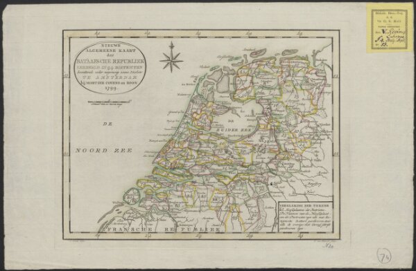 Nieuwe algemeene kaart der Bataafsche Republiek : verdeeld in 94 districten bevattende ieder nagenoeg 20000 zielen