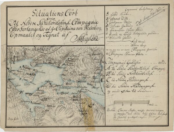 Kartblad 129: Situations Cart over det Nordre Sündhordlehnske Compagnie District