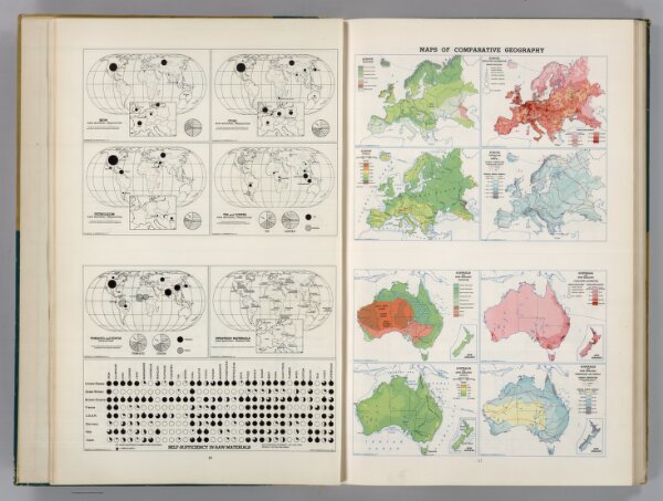 World, Europe, and Australia and New Zealand showing Minerals and Agriculture (Crops).