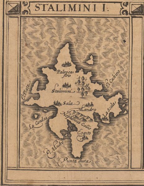Stalimini I. [Karte], in: Gerardi Mercatoris Atlas, sive, Cosmographicae meditationes de fabrica mundi et fabricati figura, S. 523.