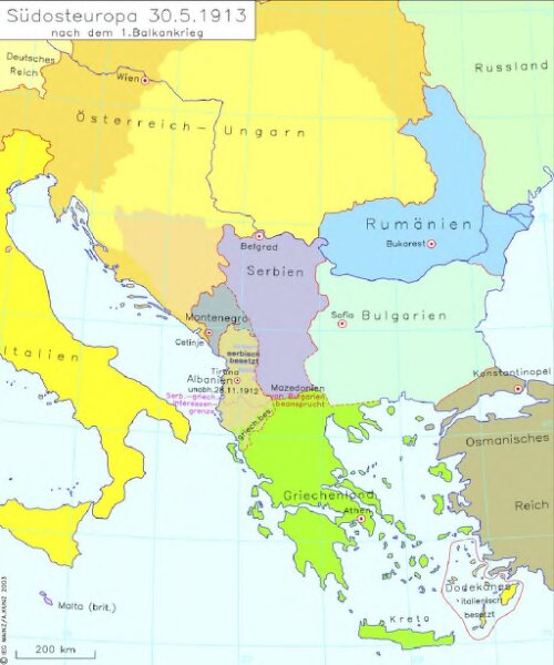 Südosteuropa 30.5.1913 nach dem 1. Balkankrieg