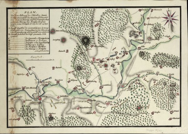 Plan Von der Stellung der Alliirten Armée unter Commando des Herzogs Ferdinand von Braunschweig, und des Französischen Generals Herzogs von Broglio ohnfern Giesen, vom 18. Septr. 1759. bis den 4. Jan. 1760