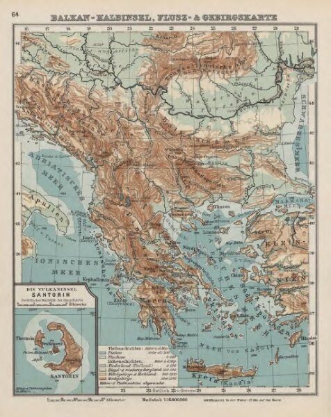 Balkan-Halbinsel, Flusz- & Gebirgskarte