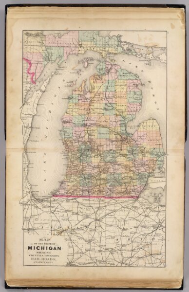 Map of the State of Michigan showing counties, townships, rail roads, ...