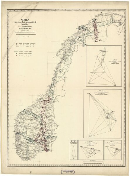 Norge 180: Kart over det trigonometriske Hovednet i Norge.