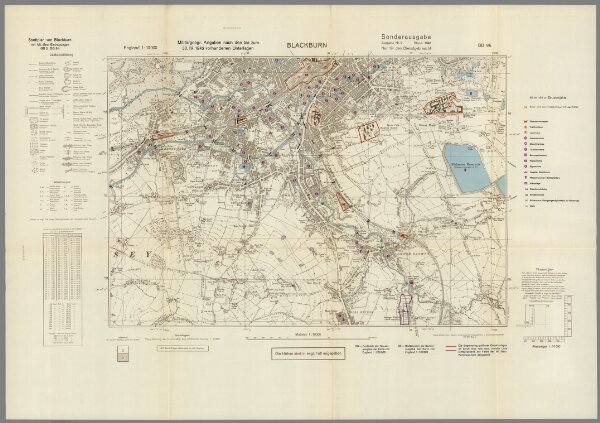 Street Map of Blackburn, England with Military-Geographic Features.  BB 9h.