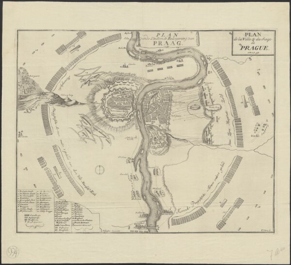 Plan van de stadt en de beleegering van Praag, 1757 = Plan de la ville & du siege de Prague, en 1757