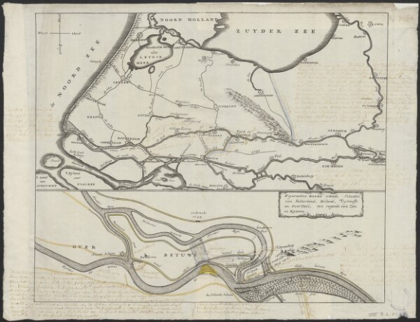 Figurative kaart vande situatie van Gelderland, Holland, Uijtrecht en Overyzel, ten regarde van zee, en rivieren.