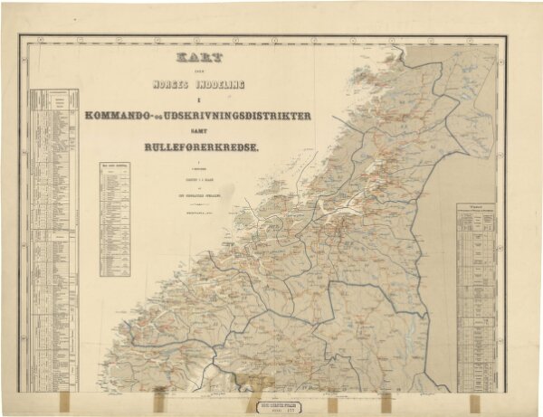 Norge 177: Kart over Norges Inddeling i Kommando- og Udskrivningsdistrikter samt Rulleførerkredse.