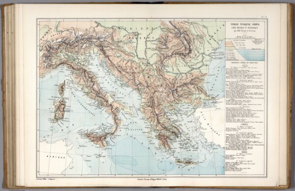 Italie, Turquie, Grece, carte physique et economique