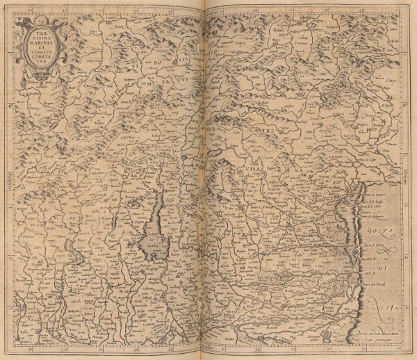 Tarvisina Marchia Et Tirolis Comitatus [Karte], in: Gerardi Mercatoris Atlas, sive, Cosmographicae meditationes de fabrica mundi et fabricati figura, S. 435.