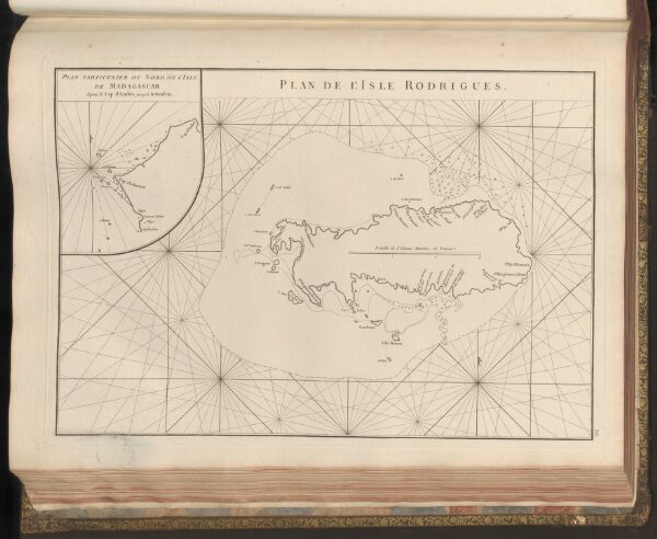 Plan particulier du Nord de l'Isle de Madagascar depuis le Cap d'Ambre jusqu'à Infandria. - Plan de l'Isle Rodrigues.