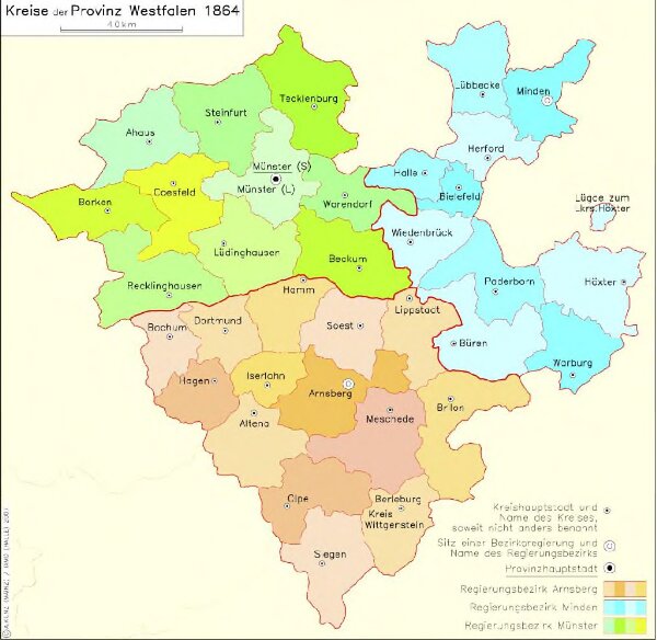 Kreise der Provinz Westfalen 1864