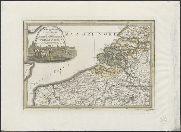Carta generale de Paesi Bassi terzo foglio che comprende la Contea di Zelanda, porzione di quella di Olanda, la Contea di Flandria, parte del Ducato di Brabante, il Marchesato d'Anversa, e la Signoria di Malines