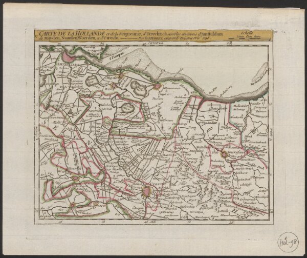 Carte de la Hollande et de la Seigneurie, d Utrecht, où sont les environs d'Amsteldam de Muyden, Naarden, Woerden, et d'Utrecht