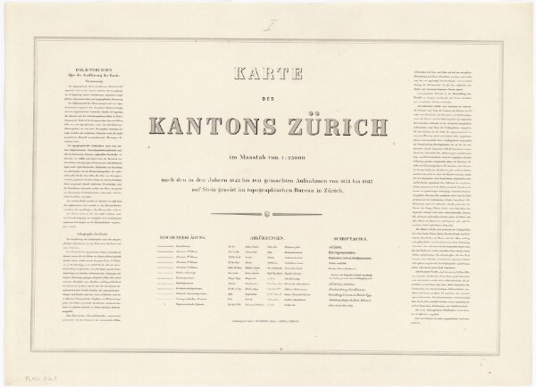 Topographische Karte des Kantons Zürich (Wild-Karte): Blatt I: Titelblatt mit Erläuterungen