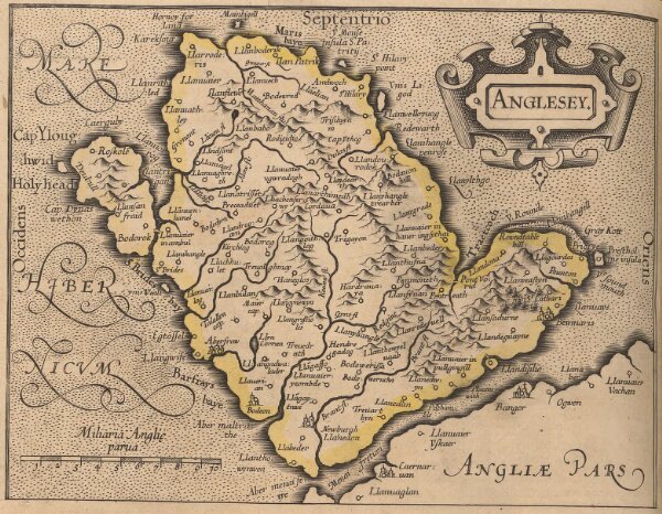 Anglesey. [Karte], in: Gerardi Mercatoris Atlas, sive, Cosmographicae meditationes de fabrica mundi et fabricati figura, S. 130.
