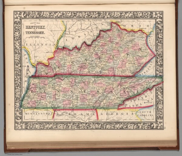 County map of Kentucky and Tennessee