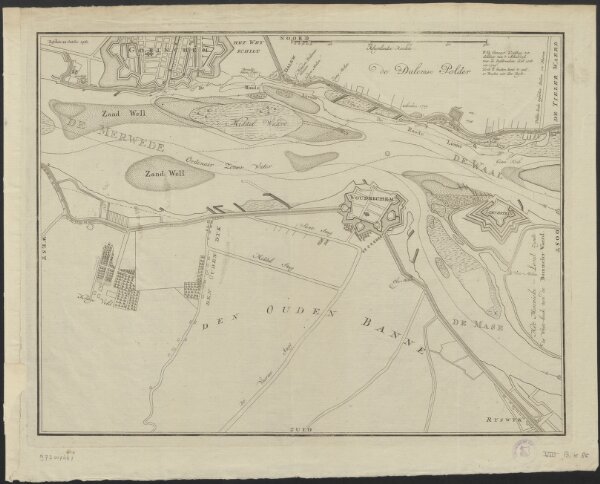 [Map of the river Merwede and Meuse between Gorinchem and Loevestein]