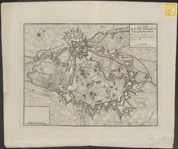 Plan de la ville et citadelle de Valenciennes: ville forte du comté d'Hainaut située sur la riviere de l'Escaut : elle fut prise sur les Espagnols par les François le 17. mars en 1677