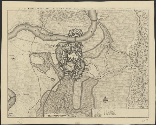 Plan de Philipsbourg & de ses environs assiegez par les troupes de France